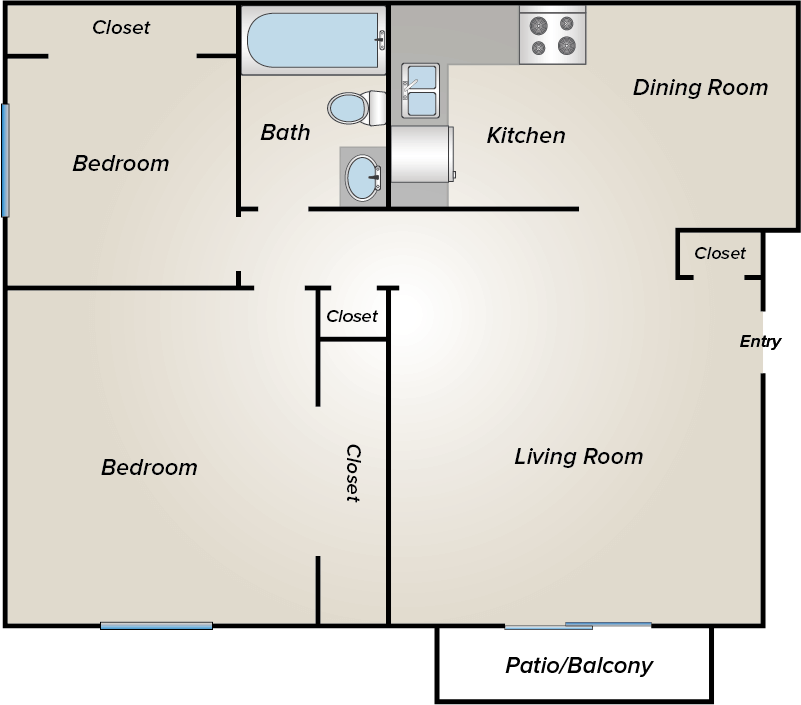 2 BEDROOM 1 BATH Floor Plan 3